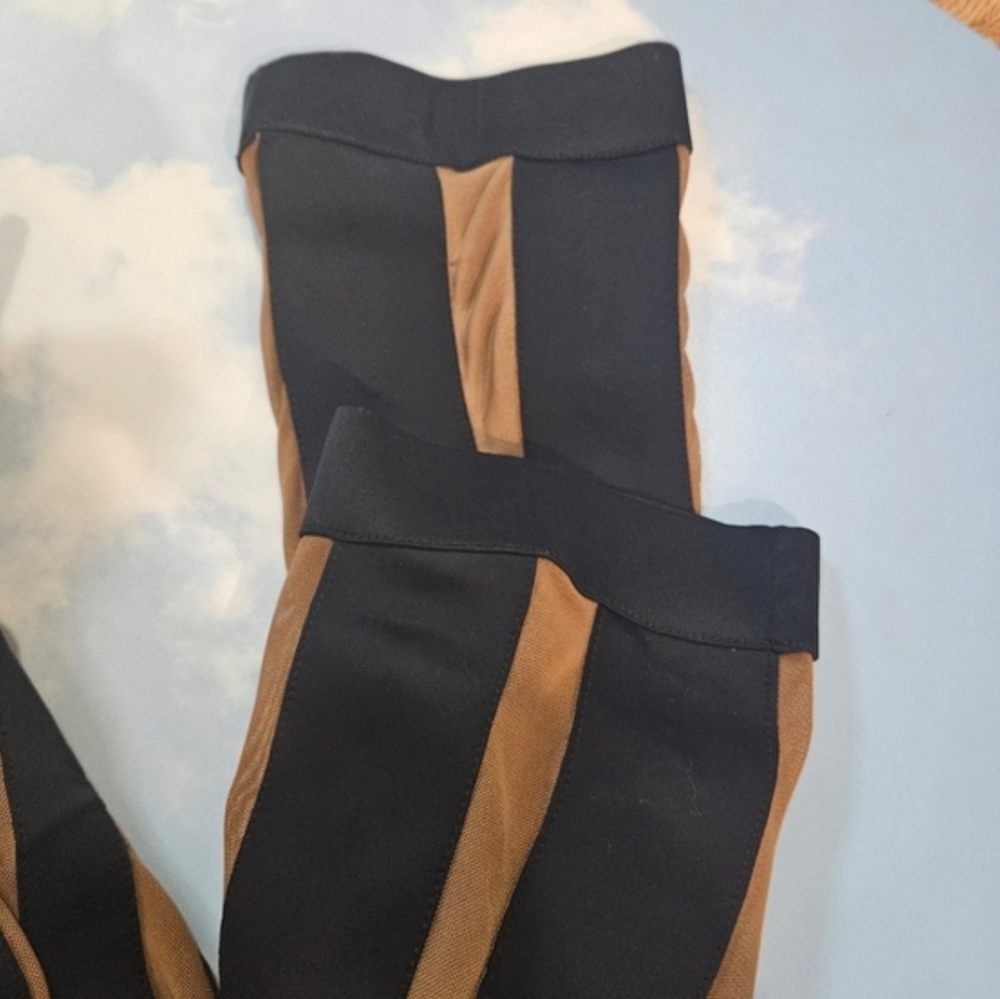 Over-the-Knee Striped Thigh High Boots - Black & Tan Illusion Mesh Heels - Picture 11 of 13